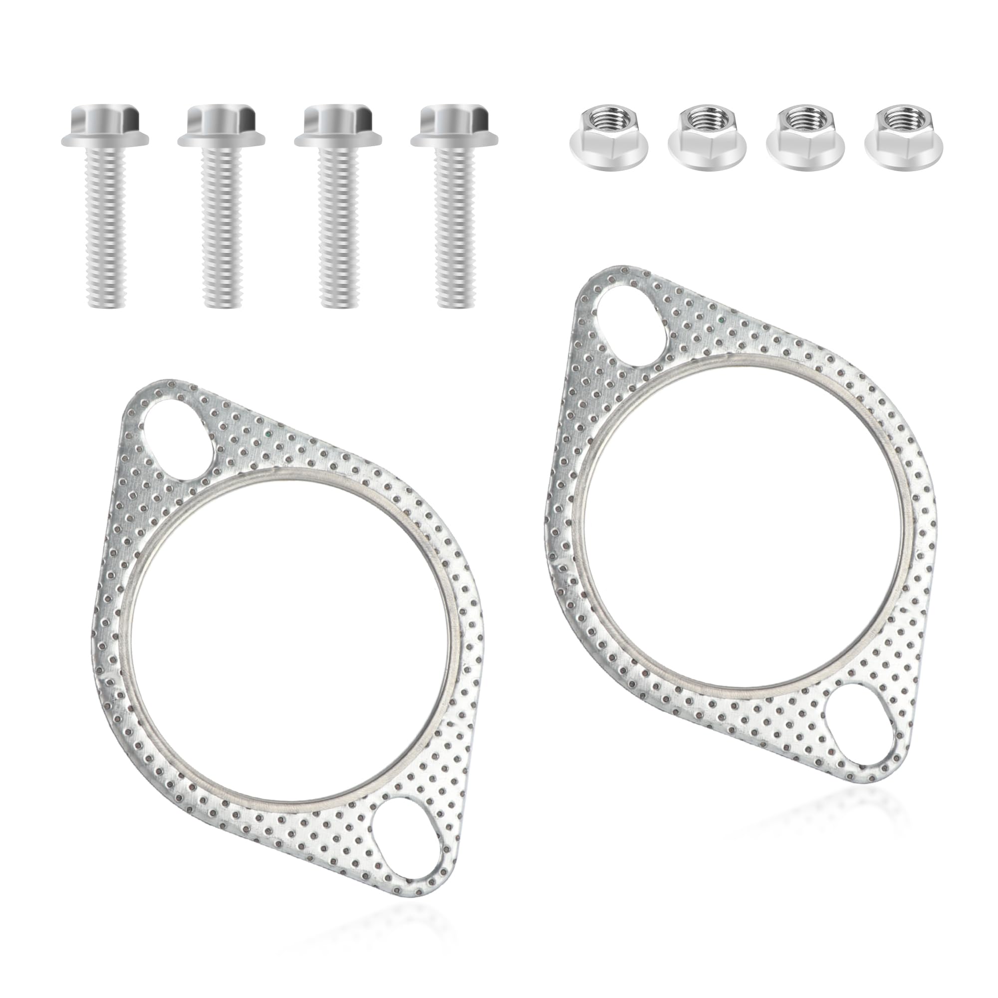 2PCS Exhaust Flange Gasket + 4PCS Exhaust Bolts,2.5'' 2-Bolt Catalytic Converter Gasket Replaces OEM#120-06310-0002,Car Accessor